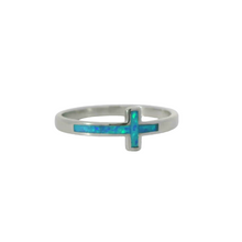Load image into Gallery viewer, Blue lab opal cross sterling silver ring