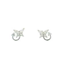 Load image into Gallery viewer, WHITE CUBIC ZIRCONIA STERLING SILVER BUTTERFLY EARRINGS FULI-E3061
