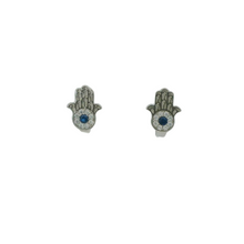 Load image into Gallery viewer, CUBIC ZIRCONIA STERLING SILVER EARRINGS (HAMSA HAND)