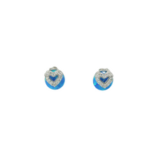 Load image into Gallery viewer, BLUE LAB OPAL STERLING SILVER EARRINGS (CIRCLE & HEART)