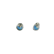 Load image into Gallery viewer, BLUE LAB OPAL STERLING SILVER EARRINGS (CIRCLE & HEART)
