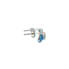 Load image into Gallery viewer, BLUE LAB OPAL STERLING SILVER EARRINGS (CIRCLE & HEART)