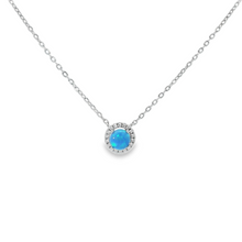 Load image into Gallery viewer, BLUE STERLING SILVER LAB OPAL NECKLACE (ROUND)