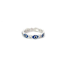 Load image into Gallery viewer, Dark Blue Evil Eye Ring With Cubic Zirconia