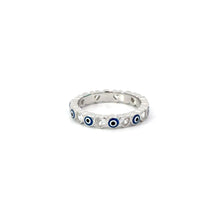 Load image into Gallery viewer, Dark Blue Evil Eye Ring With Cubic Zirconia Hearts