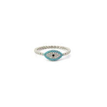 Load image into Gallery viewer, Turquoise Evil Eye Ring With Cubic Zirconia