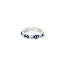 Load image into Gallery viewer, Dark Blue Evil Eye Ring With Cubic Zirconia