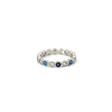 Load image into Gallery viewer, Dark And Light Blue Evil Eye Ring With Cubic Zirconia