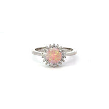 Load image into Gallery viewer, Pink Lab opal sterling silver ring with cubic zirconia