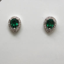 Load image into Gallery viewer, GREEN EMERALD,BLUE SAPPHIRE, PURPLE AMETHYST AND MIXED CUBIC ZIRCONIA STERLING SILVER EARRINGS (PEAR)