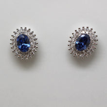 Load image into Gallery viewer, BLUE and MYSTIC TOPAZ CUBIC ZIRCONIA STERLING SILVER EARRINGS (OVAL)