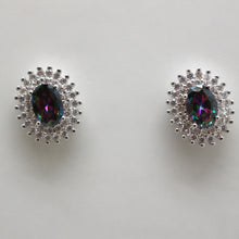 Load image into Gallery viewer, BLUE and MYSTIC TOPAZ CUBIC ZIRCONIA STERLING SILVER EARRINGS (OVAL)