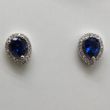 Load image into Gallery viewer, GREEN EMERALD,BLUE SAPPHIRE, PURPLE AMETHYST AND MIXED CUBIC ZIRCONIA STERLING SILVER EARRINGS (PEAR)