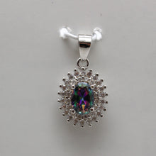 Load image into Gallery viewer, BLUE and MYSTIC TOPAZ CUBIC ZIRCONIA STERLING SILVER PENDANT (OVAL)