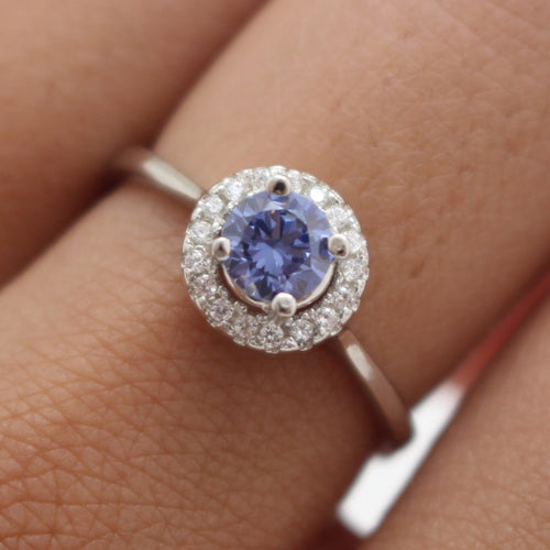 TANZANITE CUBIC ZIRCONIA STERLING SILVER RING (ROUND)