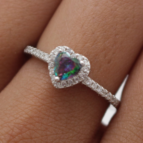 MYSTIC TOPAZ CUBIC ZIRCONIA STERLING SILVER RING (HEART)