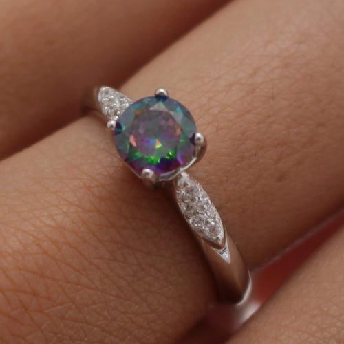 MYSTIC TOPAZ CUBIC ZIRCONIA STERLING SILVER RING (ROUND)