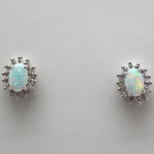 Load image into Gallery viewer, BLUE AND WHITE LAB OPAL STERLING SILVER EARRINGS