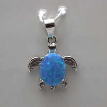 Load image into Gallery viewer, BLUE AND WHITE LAB OPAL STERLING SILVER PENDANT (TURTLE)