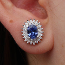 Load image into Gallery viewer, BLUE and MYSTIC TOPAZ CUBIC ZIRCONIA STERLING SILVER EARRINGS (OVAL)