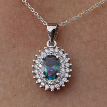 Load image into Gallery viewer, BLUE and MYSTIC TOPAZ CUBIC ZIRCONIA STERLING SILVER PENDANT (OVAL)