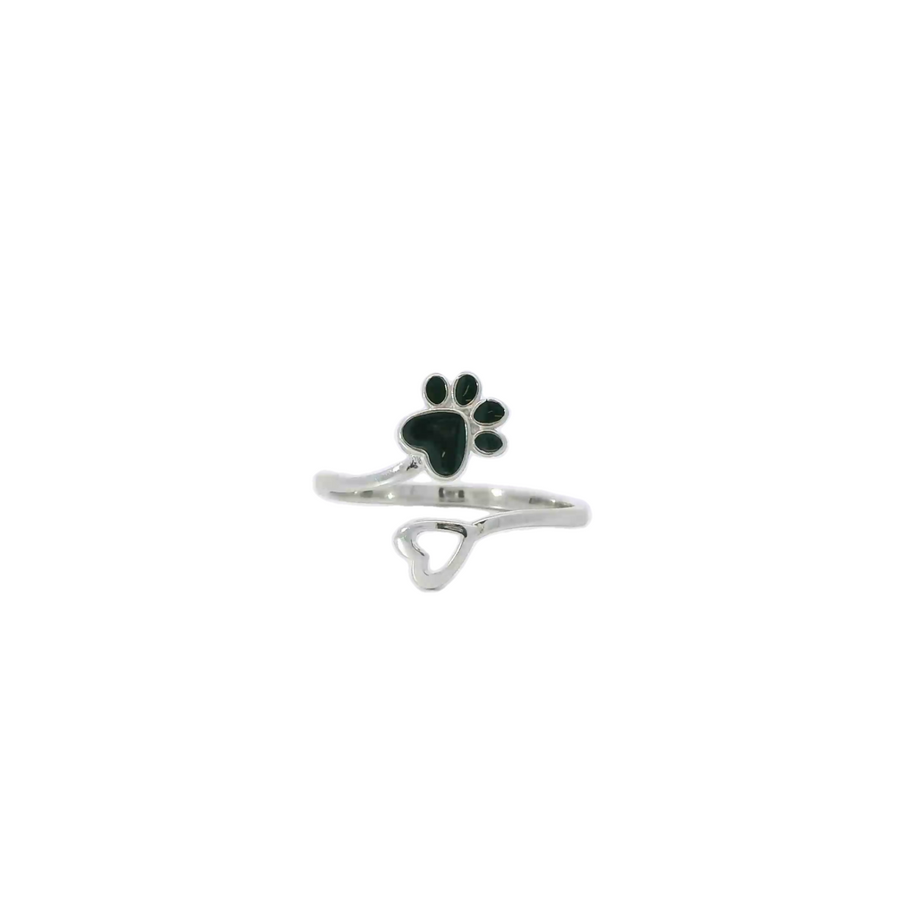 Paw & Heart adjustable sterling silver ring