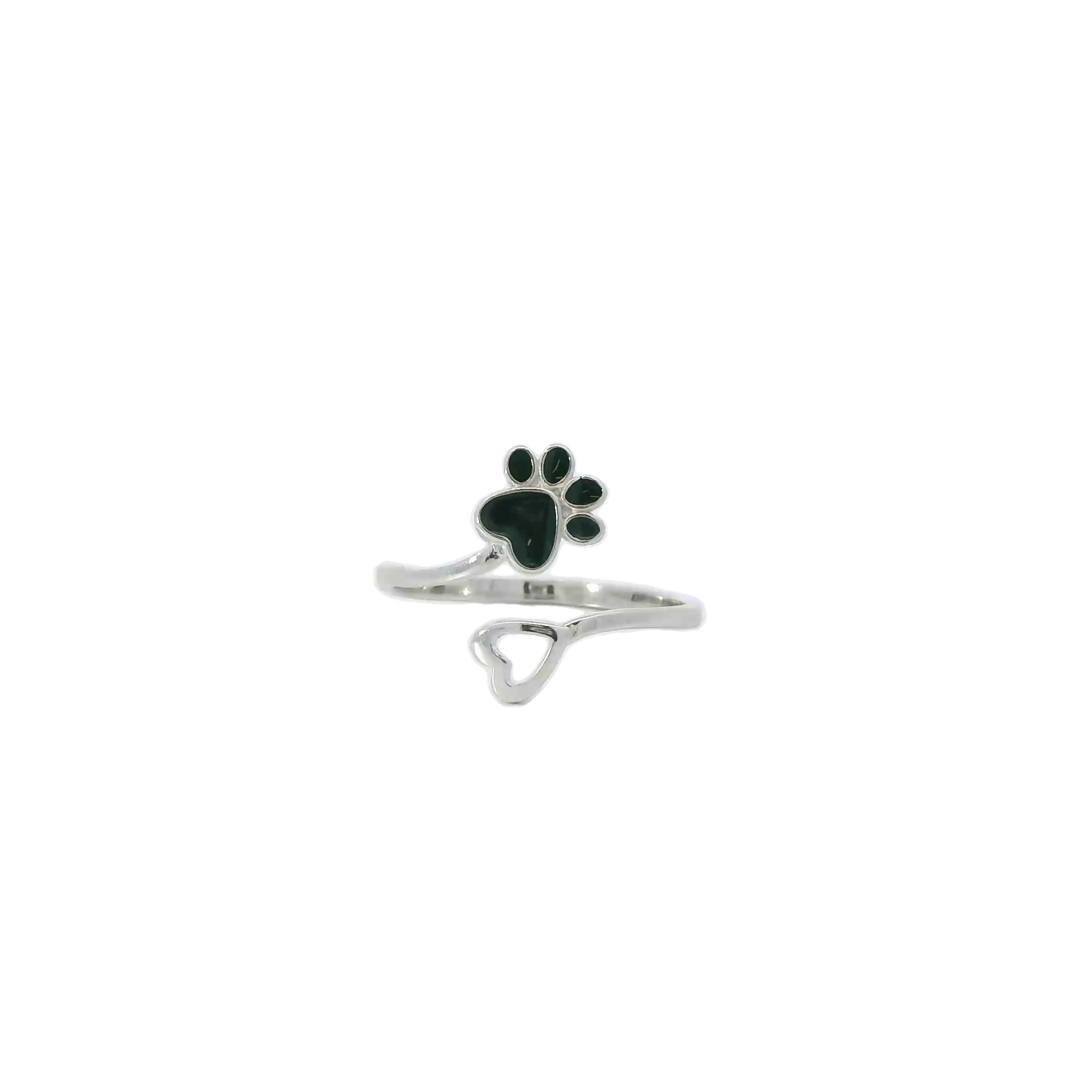 Paw & Heart adjustable sterling silver ring