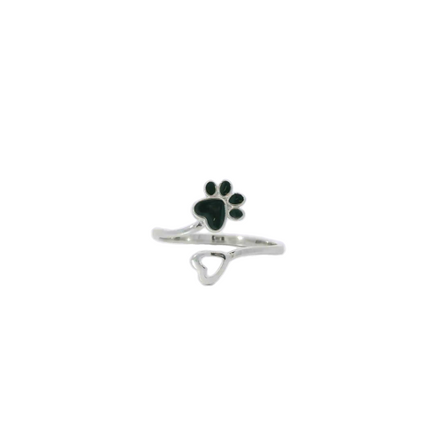 Paw & Heart adjustable sterling silver ring