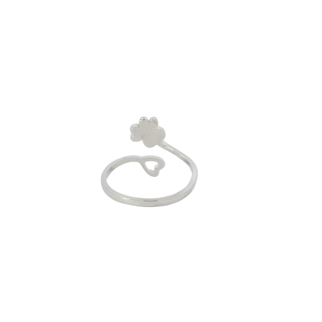 Paw & Heart adjustable sterling silver ring