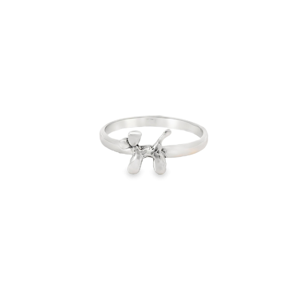 Silver ring with a small design on a white background