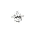 Silver turtle-shaped ring on a white background