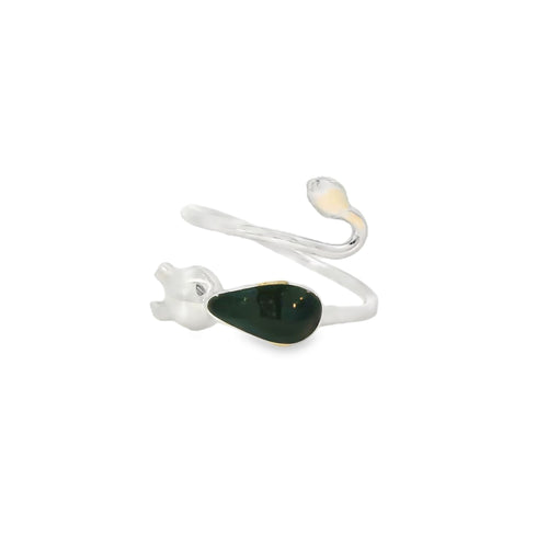 Adjustable sterling silver black cat ring / enamel