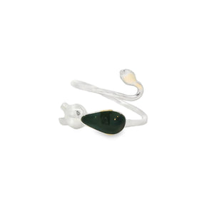 Adjustable sterling silver black cat ring / enamel