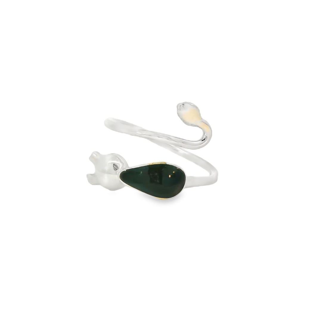 Adjustable sterling silver black cat ring / enamel