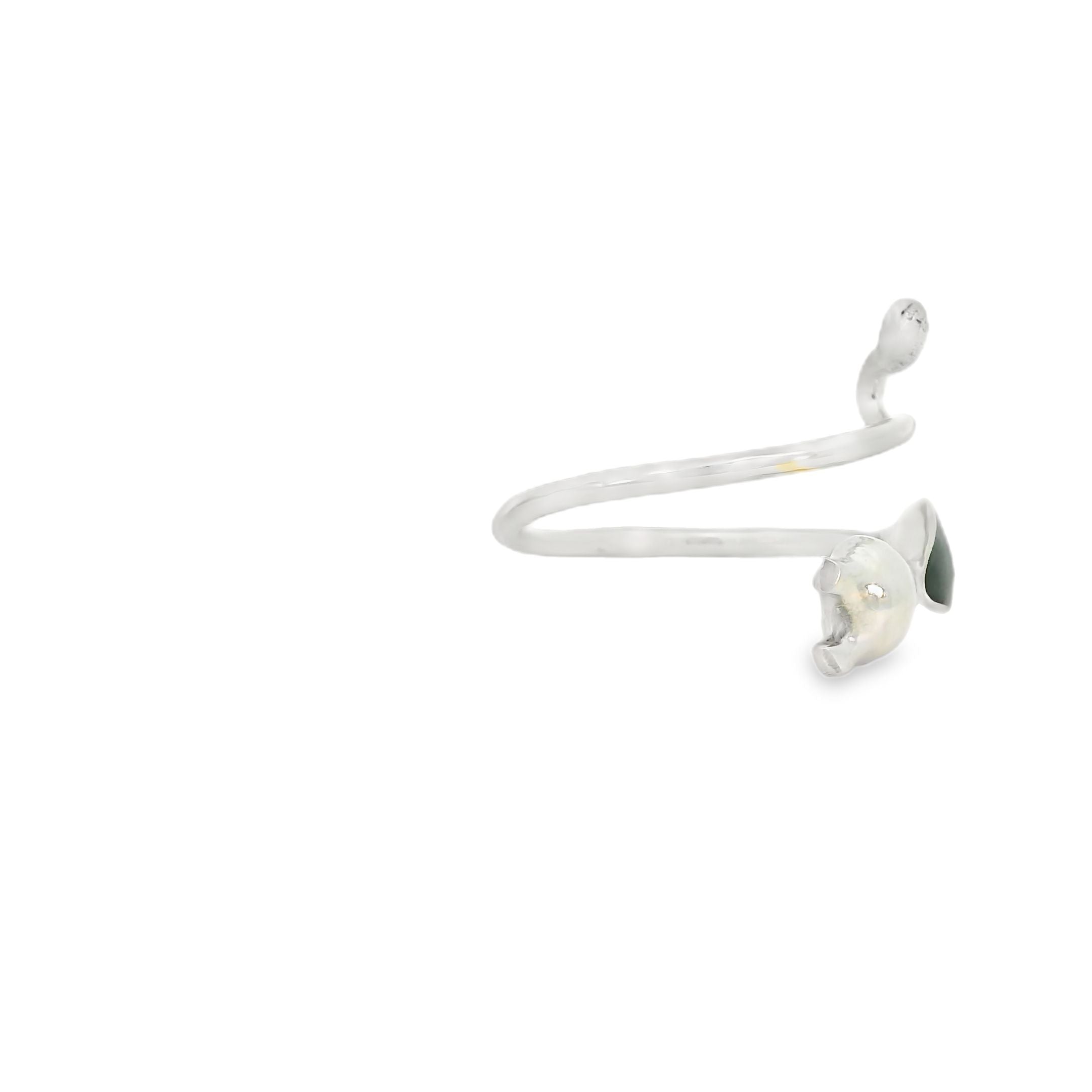 Adjustable sterling silver black cat ring / enamel