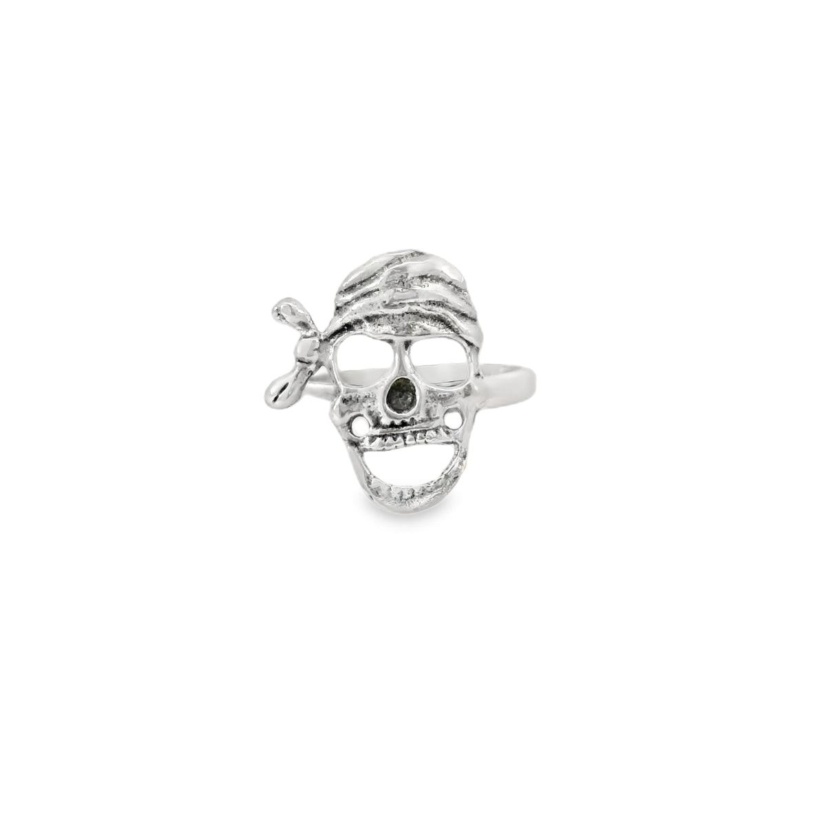 Silver skull ring on a white background