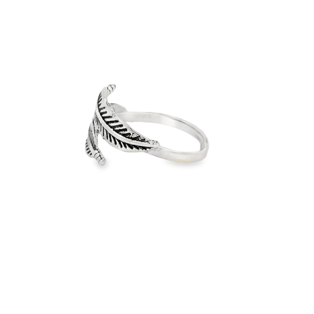 Sterling silver two feathers ring
