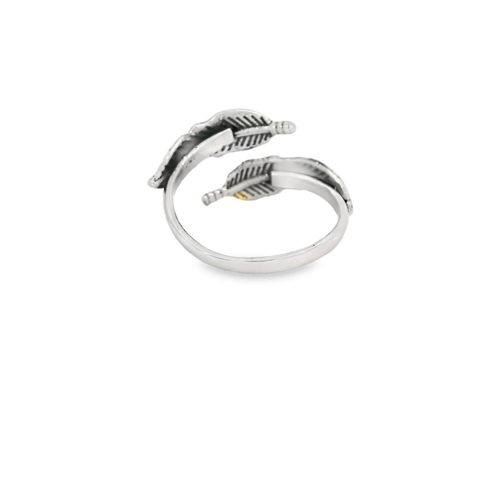 Sterling silver two feathers ring