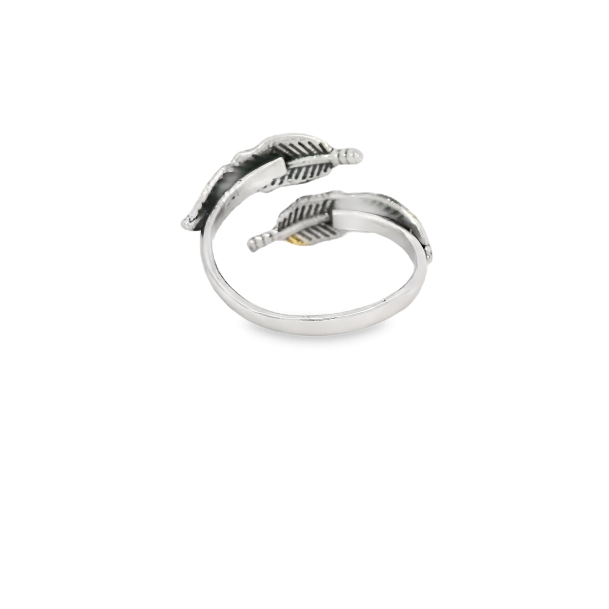 Sterling silver two feathers ring