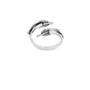 Sterling silver two feathers ring