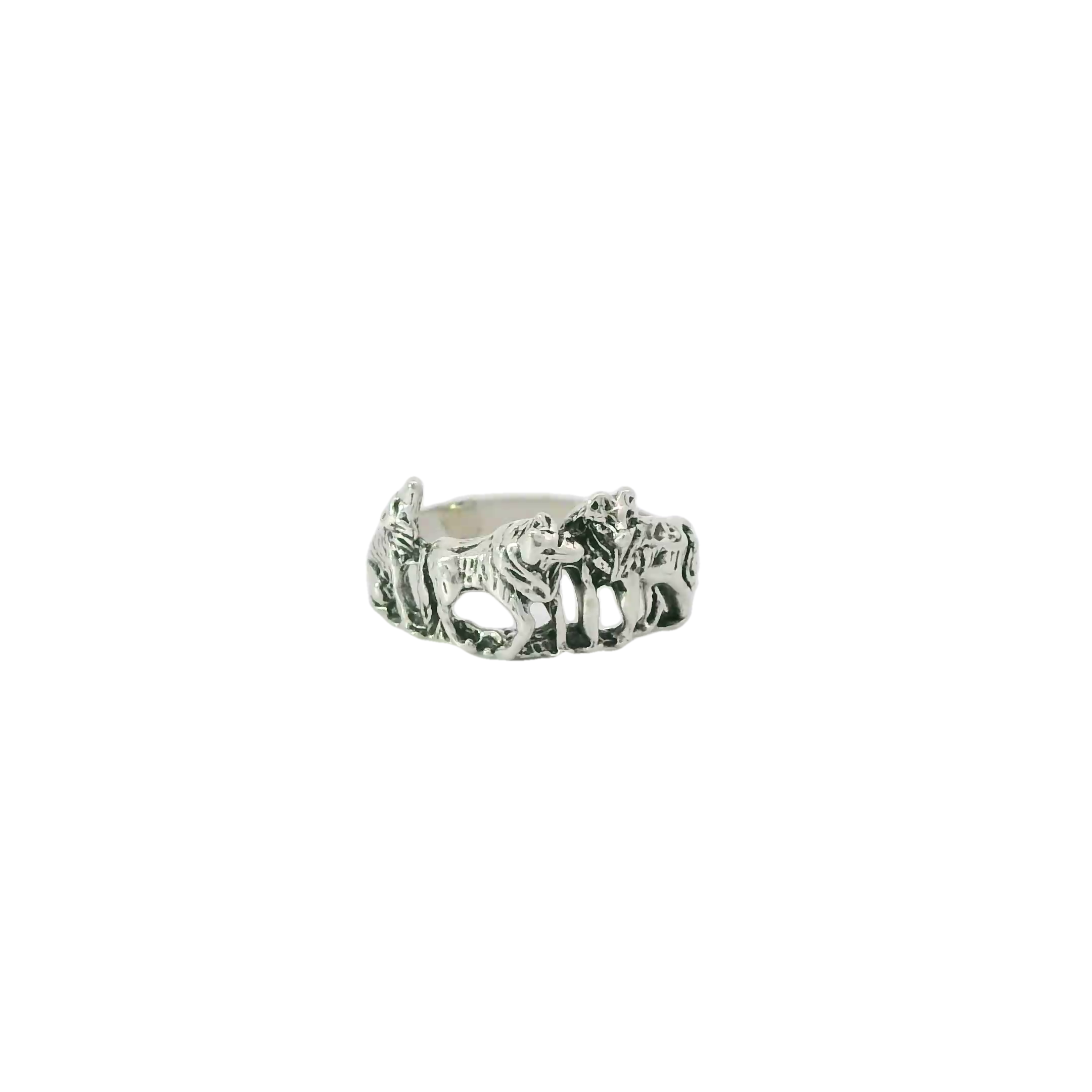 Sterling silver wolf pack ring