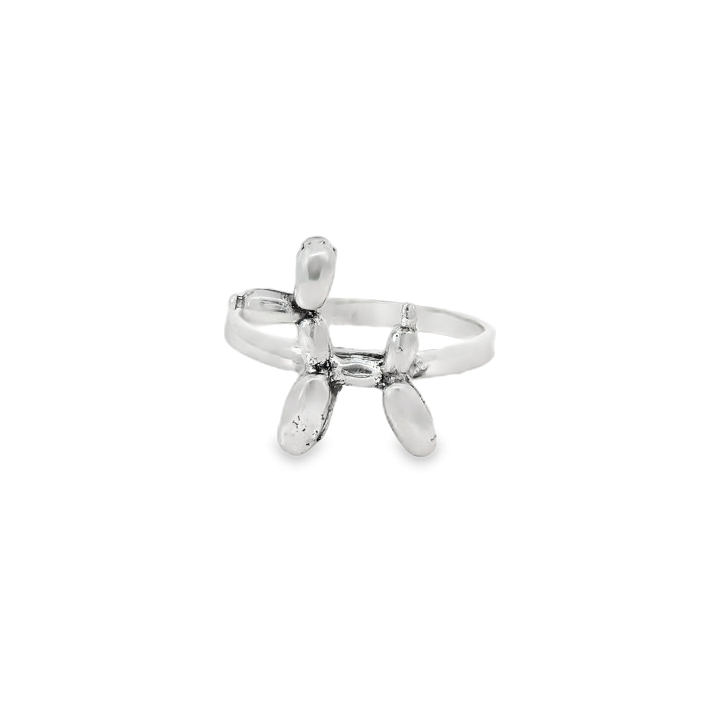 Silver ring with a unique design on a white background