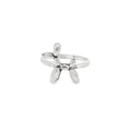 Silver ring with a unique design on a white background