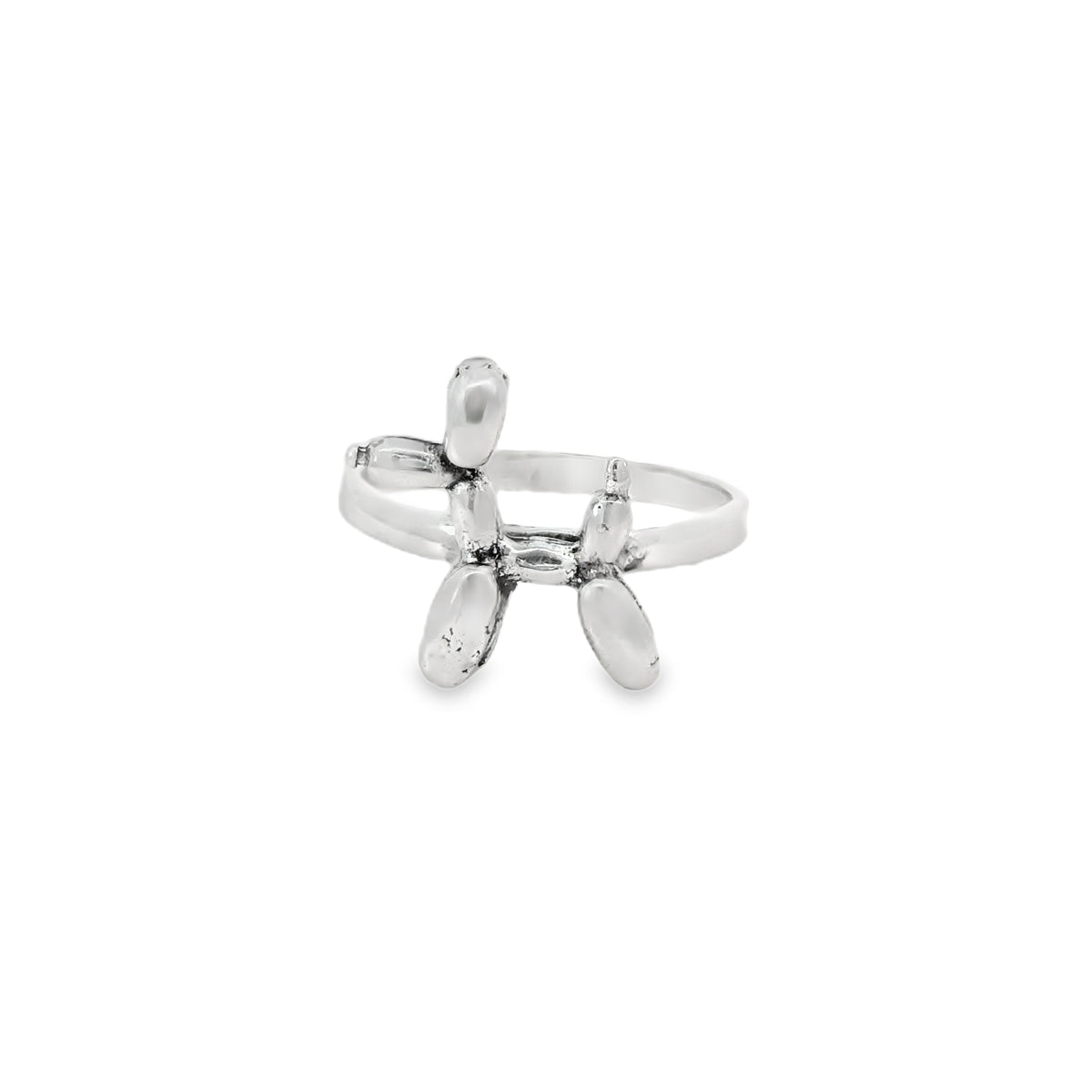 Silver ring with a unique design on a white background