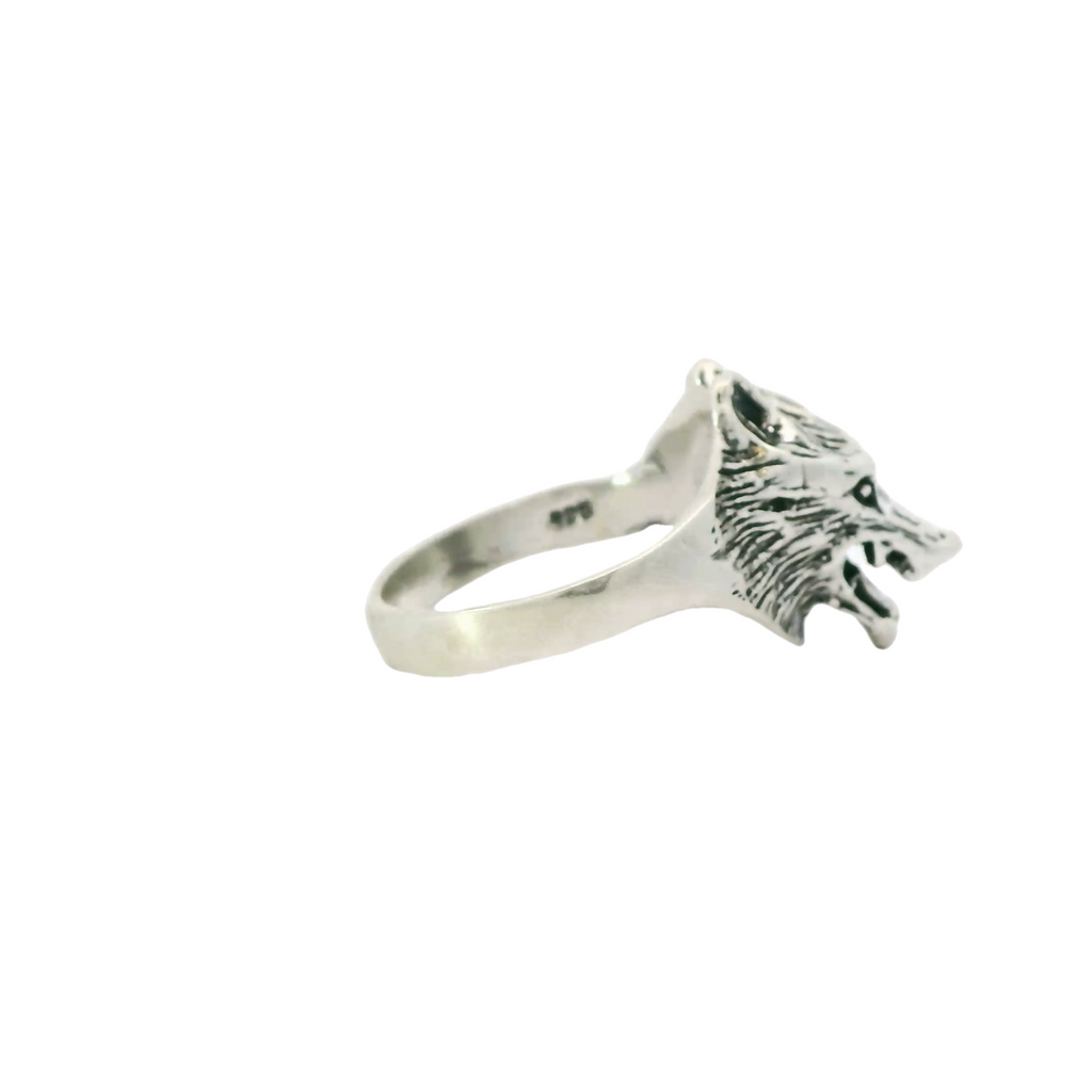 Sterling silver wolf ring