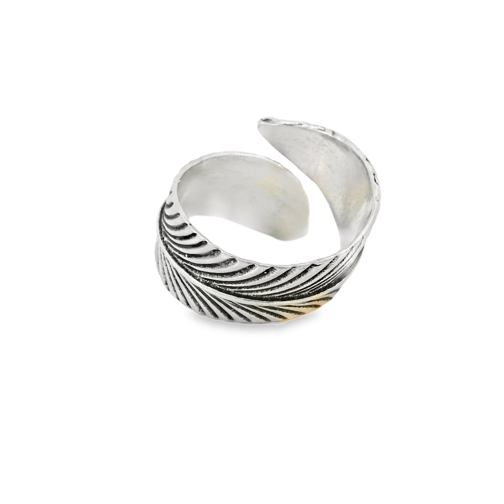 Sterling silver large feather ring