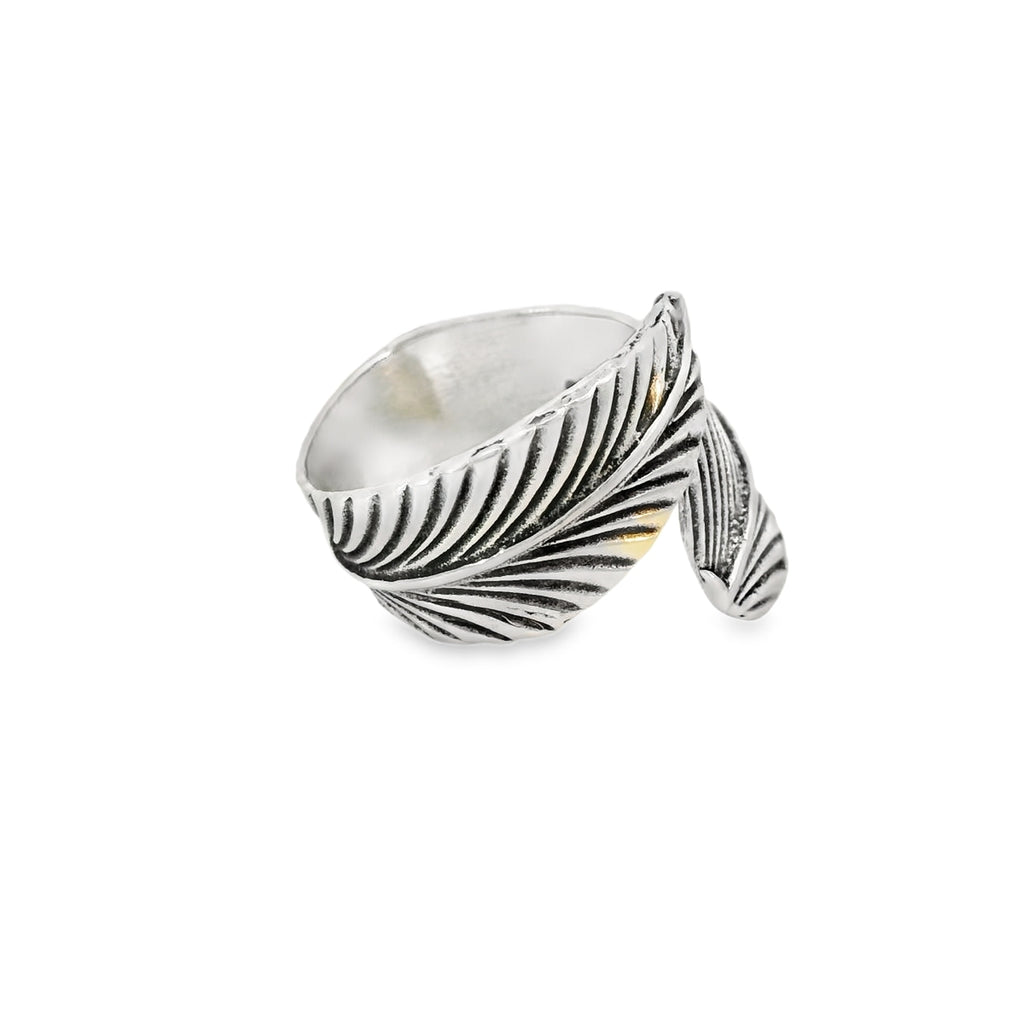 Sterling silver large feather ring