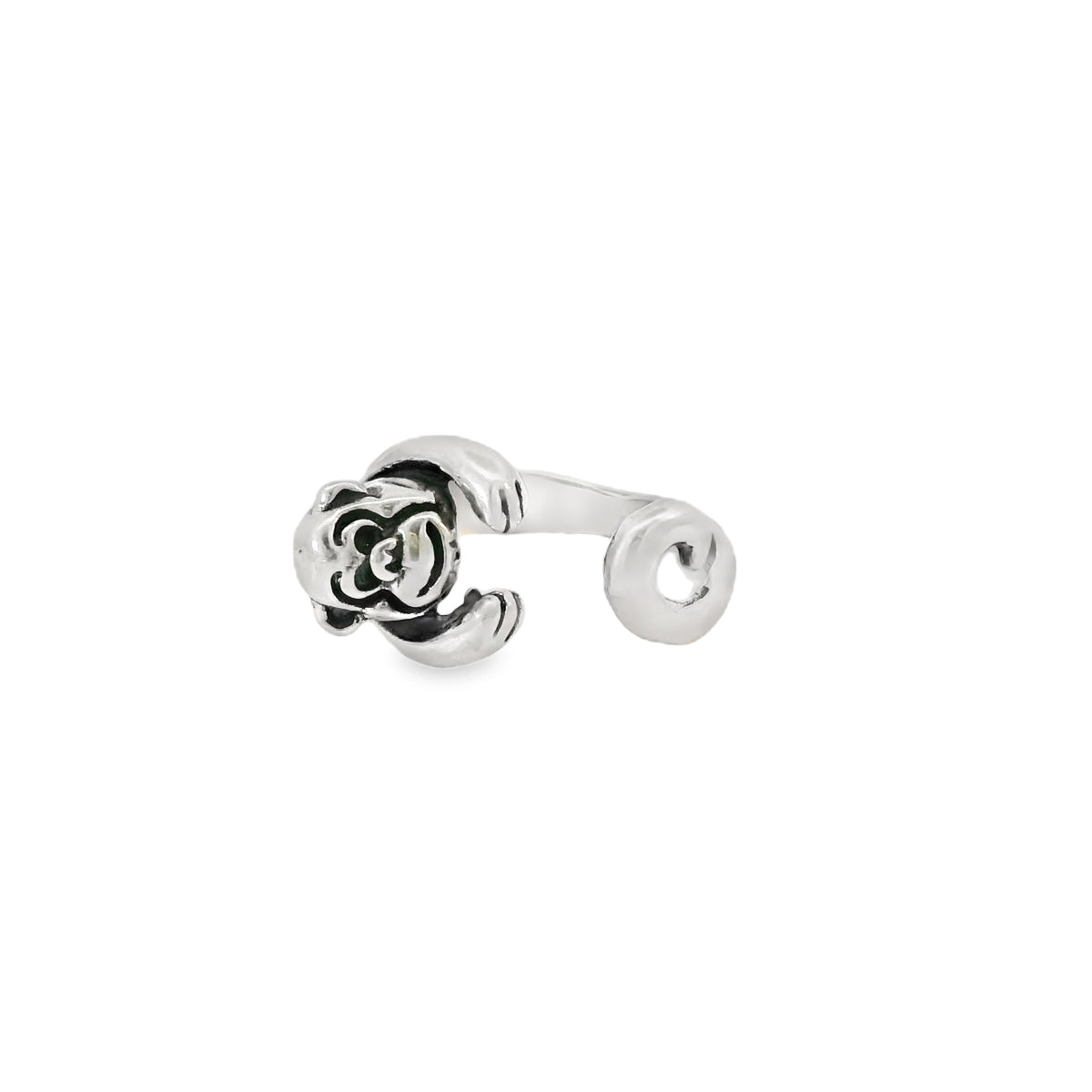 Silver ring monkey design on a white background
