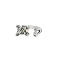 Silver ring with French design on a white background