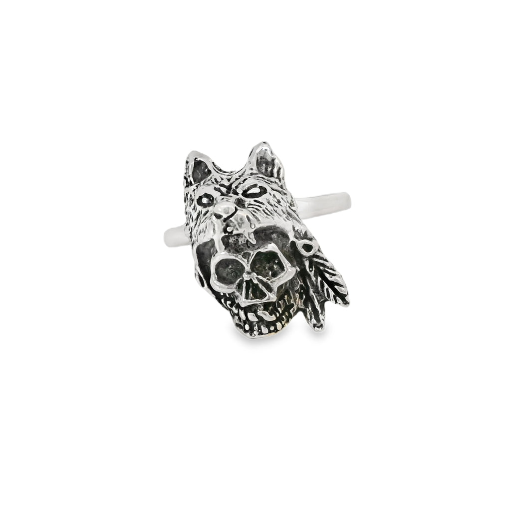 Sterling silver skull / wolf ring